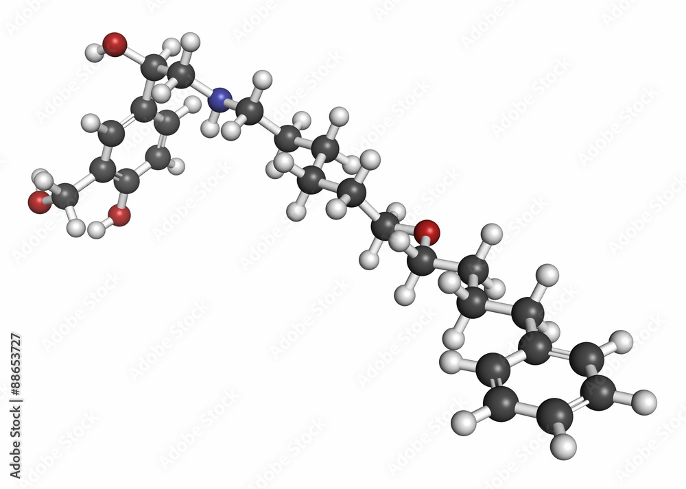 Salmeterol asthma drug molecule. Salmeterol asthma drug molecule.