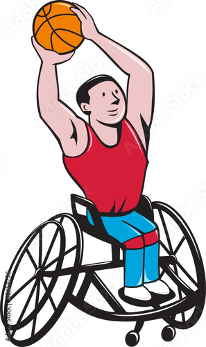 Wheelchair Basketball Player Shooting Ball Cartoon
