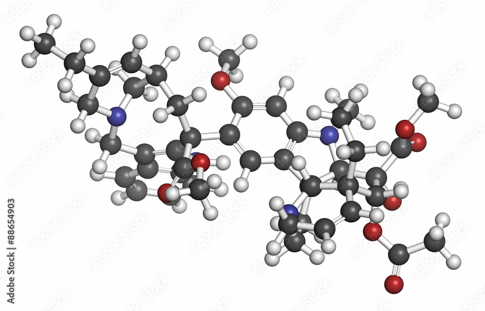 Vinorelbine (NVB) cancer chemotherapy drug molecule. Vinorelbine (NVB) cancer chemotherapy drug molecule.