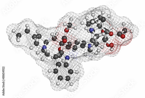 Vinorelbine (NVB) cancer chemotherapy drug molecule. 