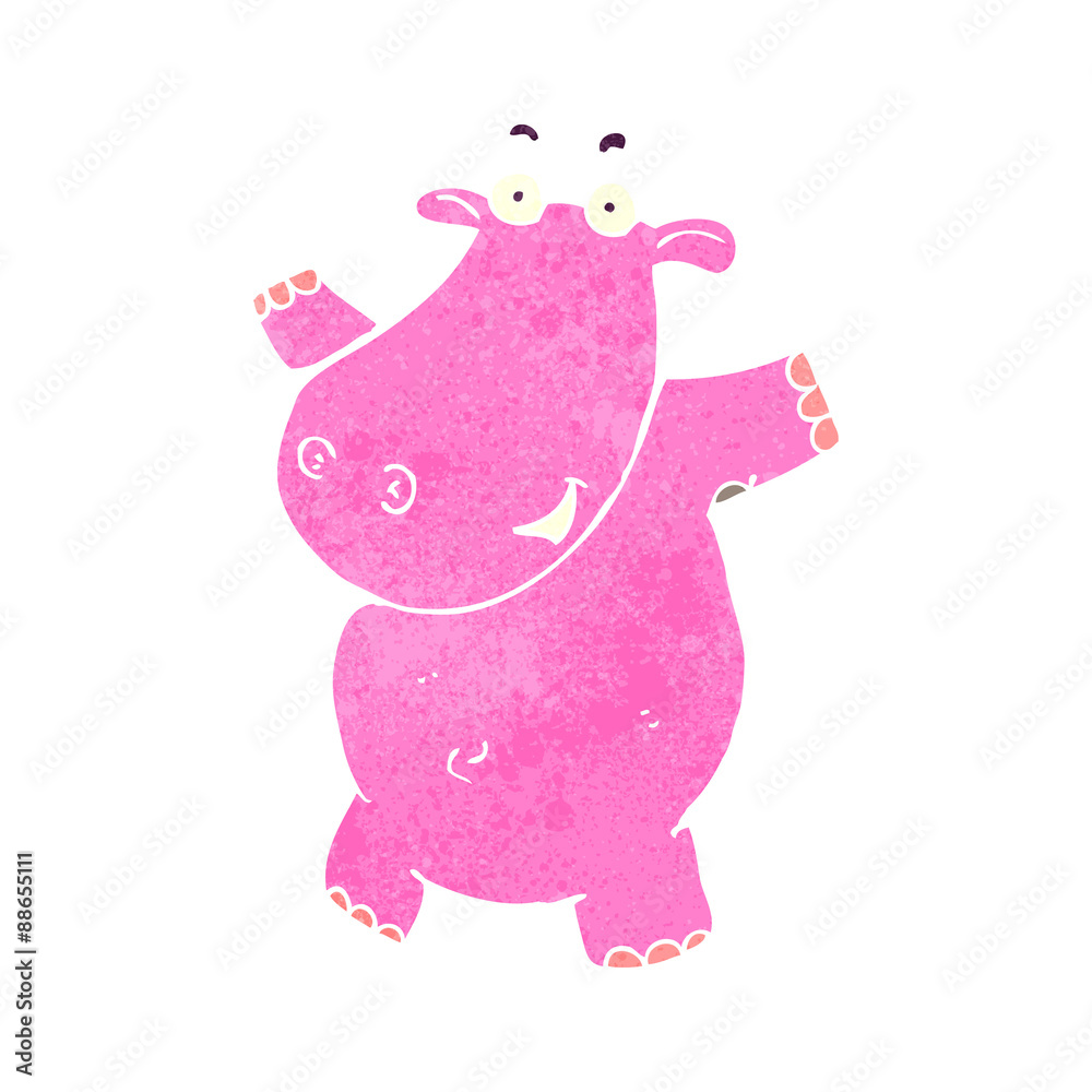 Naklejka premium retro cartoon pink hippo