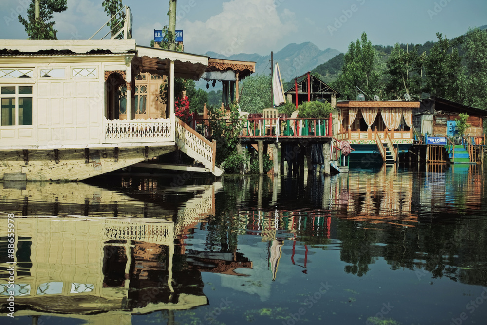 Houseboats on the lake in Srinagar
