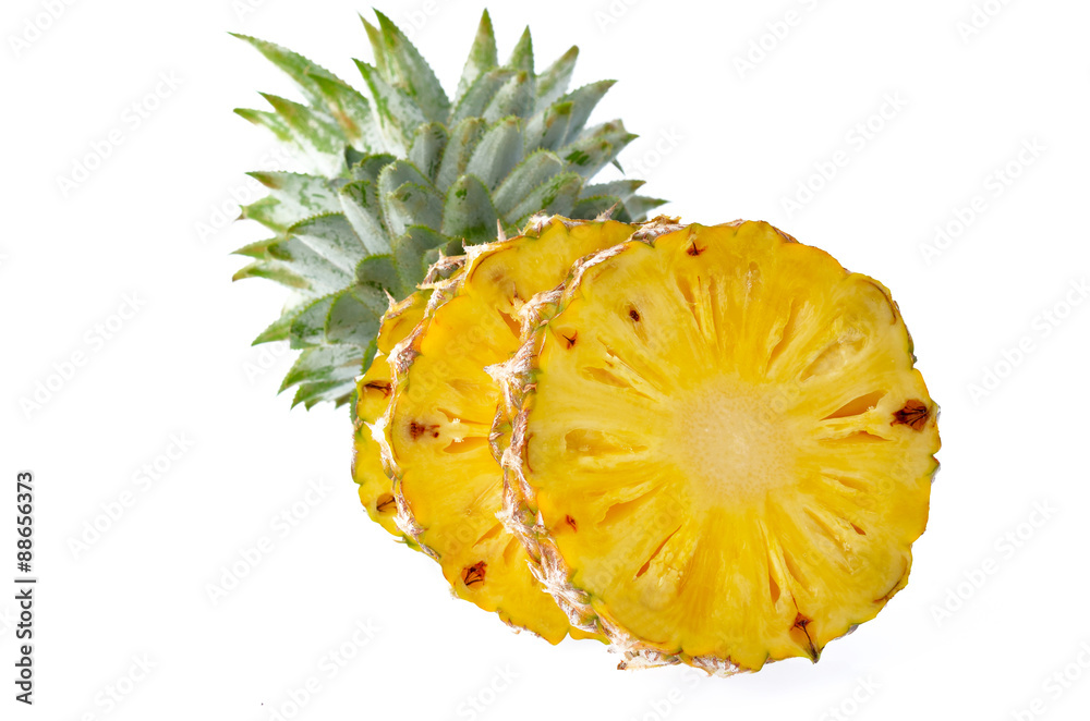 pineapple with slices isolated on white background
