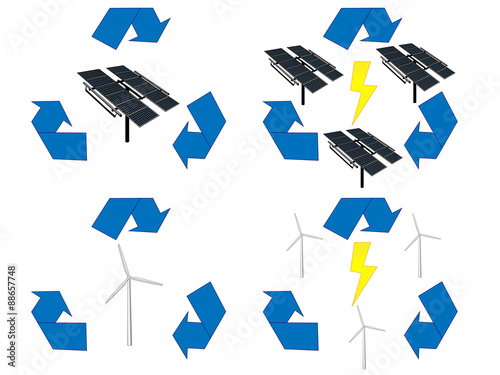 Renewable Energy Signs Icons Wind and Solar Energy