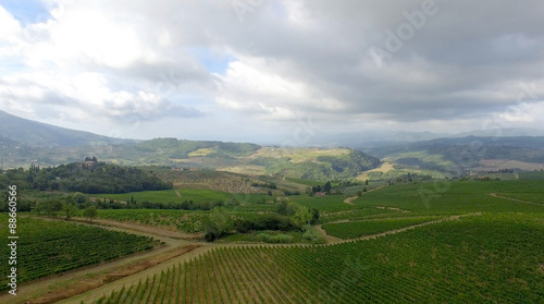 Tuscan vineyards. Stunning aerial view of italian hills