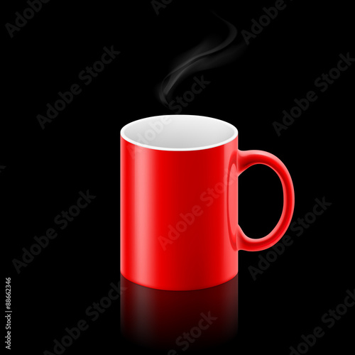 Red mug on black background
