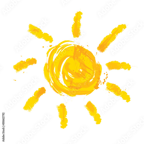 Watercolor sun, rays flat icon closeup silhouette