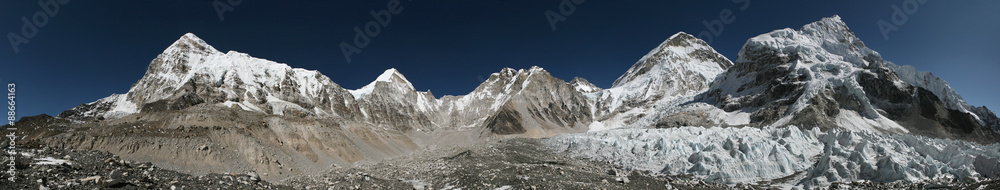 Panorama from the Everest Base Camp, Himalayas, Nepal.