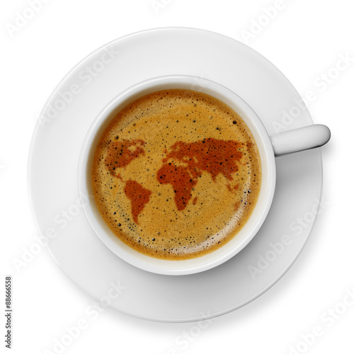 World map icon on coffee