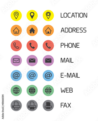 Colorful icons for business cards/mobile phone application. Vector illustration.