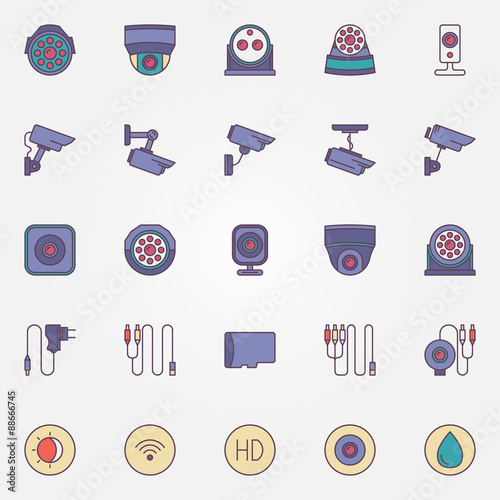 Surveillance cameras icon set
