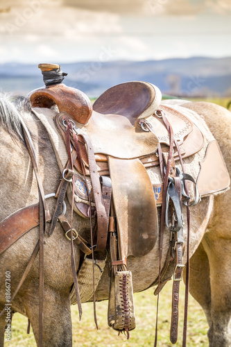 Horse saddle on the ranch