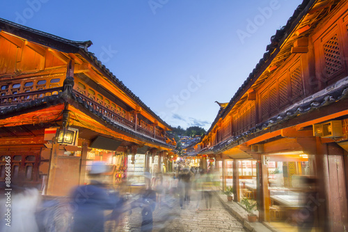 Lijiang old town in the evening with crowd tourist , Yunnan Chin