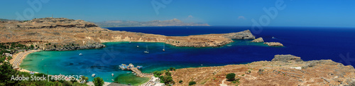 View at Lindou Bay from Lindos Rhodes island, Greece