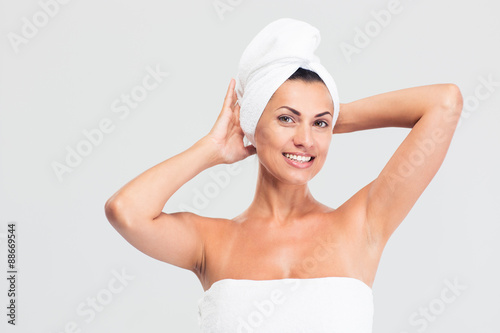 Wallpaper Mural Happy beautiful woman with towel on head Torontodigital.ca