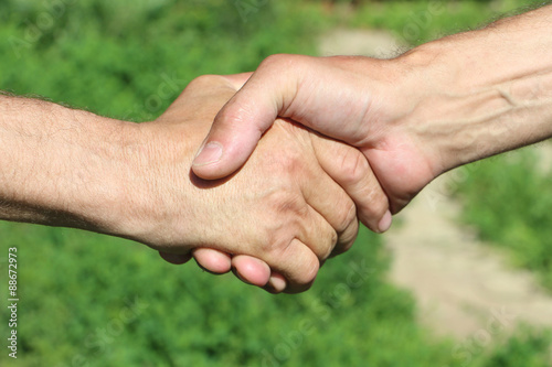 Suntanned male hands make handshake © Nataliia Makarova