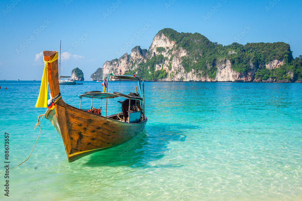Long boat and tropical beach, Andaman Sea,Phi Phi Islands,Thaila