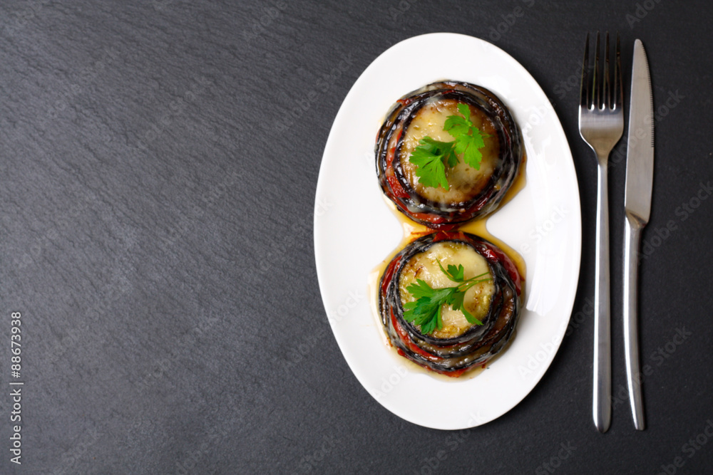 Parmigiana di melanzane: baked eggplant - italy, sicily cousine Parmigiana di melanzane: baked eggplant - italy, sicily cousine