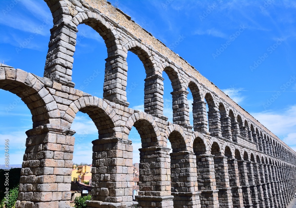 The famous ancient aqueduct in Segovia. The famous ancient aqueduct in Segovia.