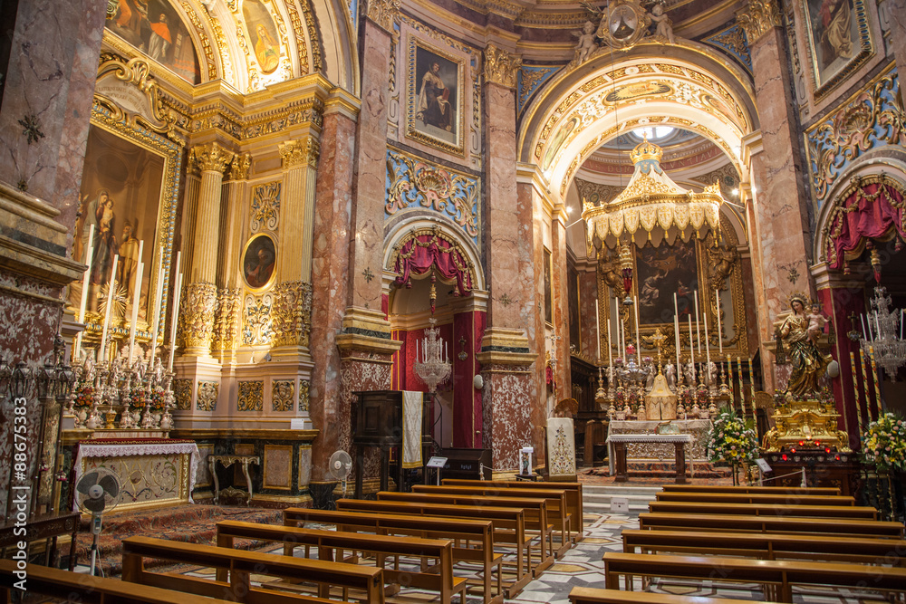 Interior of church of Saint Roque - Mdina, Malta