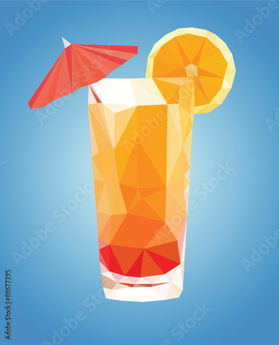 low poly polygon fruity summer cocktail glass with a straw and a