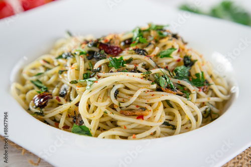 Italian pasta aglio olio photo