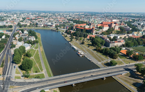 Wawel Castle and River Vistula Aerial View, Krakow, Poland photo