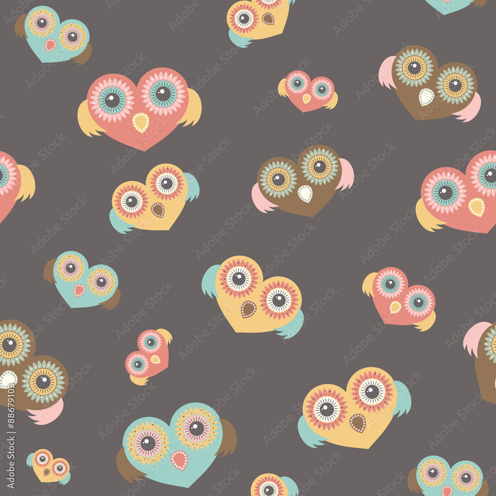 Fototapeta premium owl as a heart pattern seamless texture