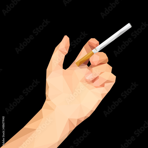 polygonal hand with a cigarette on a black background