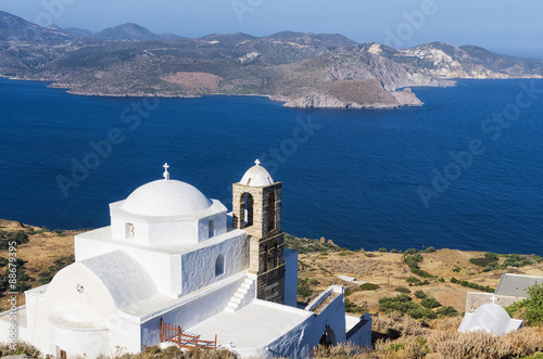 View from the top of a hill in Milos island, Cyclades, Greece