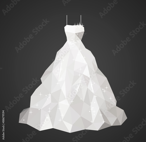 Low poly wedding dress glittering with crystals isolated
