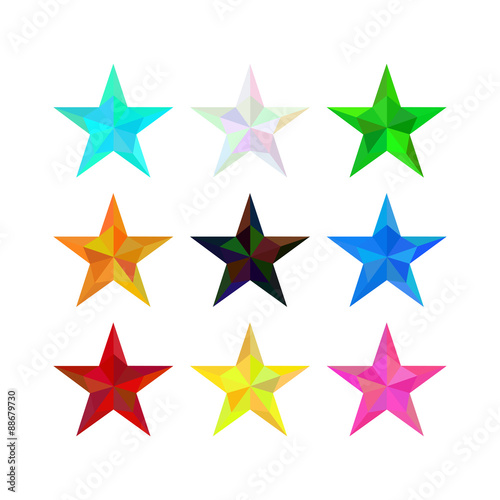 large set of low poly polygon different colors stars