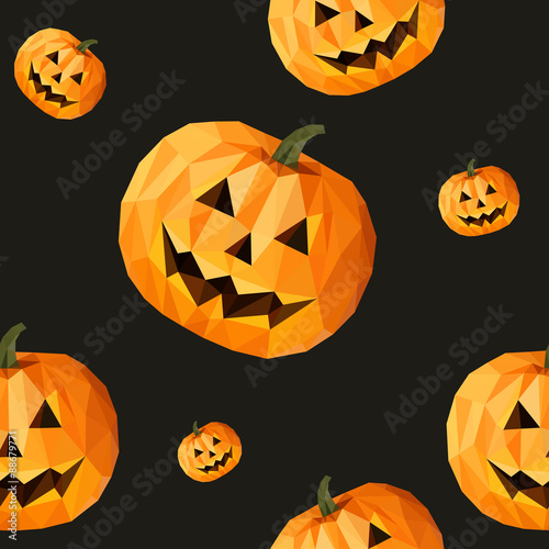 low poly polygon pattern pumpkin for Halloween seamless texture