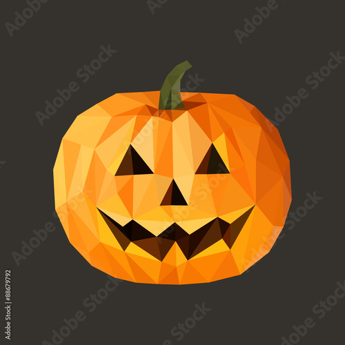 low poly polygon pumpkin for Halloween on a gray background