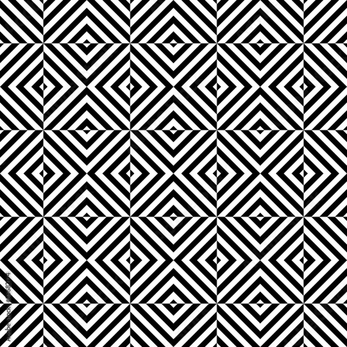 Vector black and white seamless pattern diamonds,Modern textile print with illusion, abstract texture, Symmetrical repeating background 