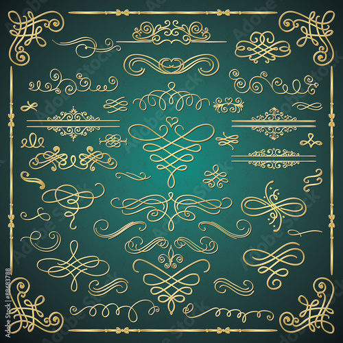 Vector Golden Luxury Glossy Vintage Swirls Collection