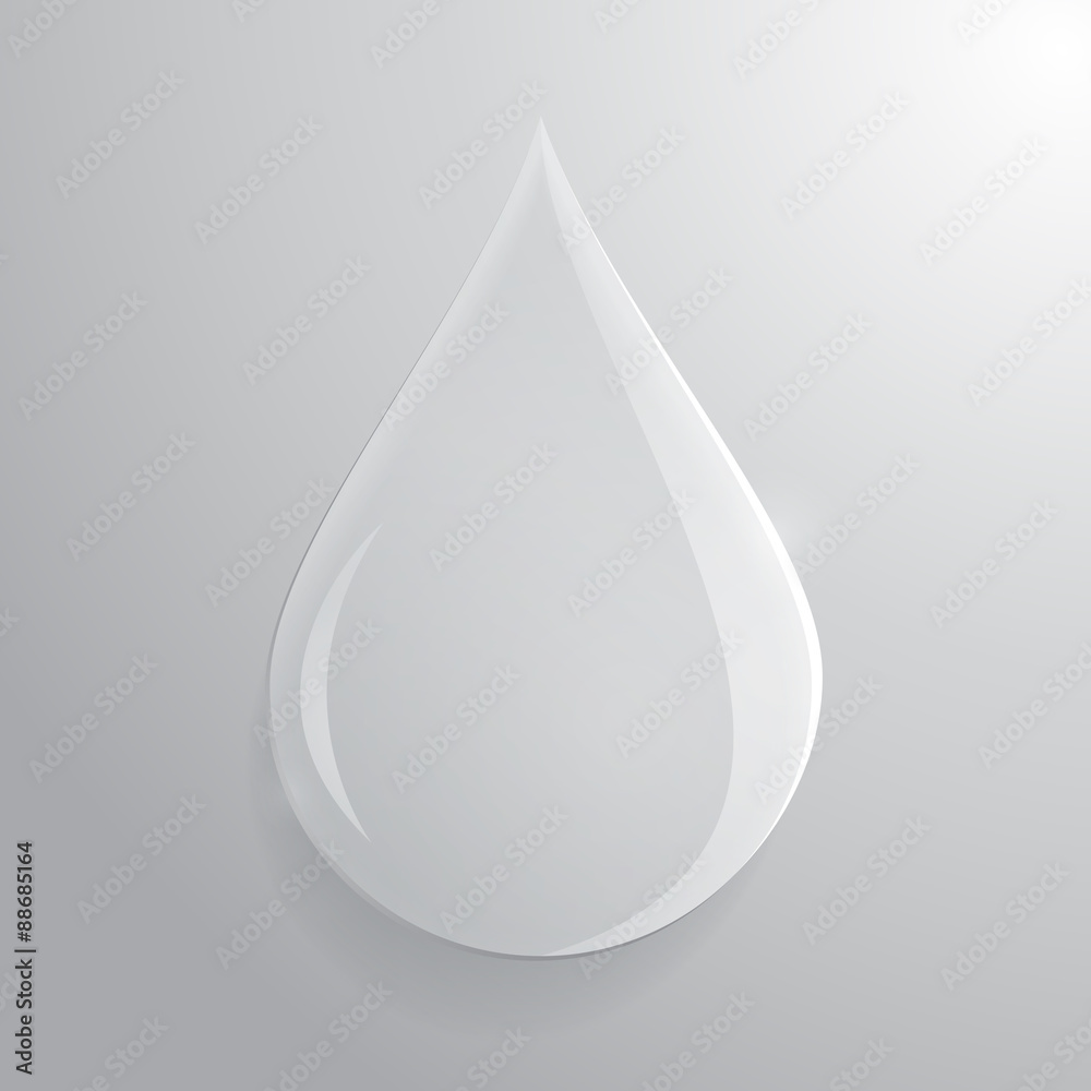 Glass transparent drop over grey background Glass transparent drop over grey background