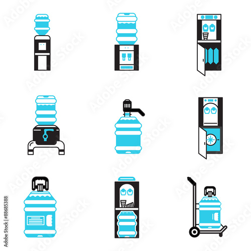 Water cooler items flat icons set