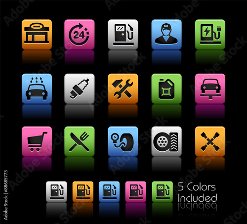 Gas Station Icons // ColorBox Series -- The Vector file includes 5 color versions for each icon in different layers --