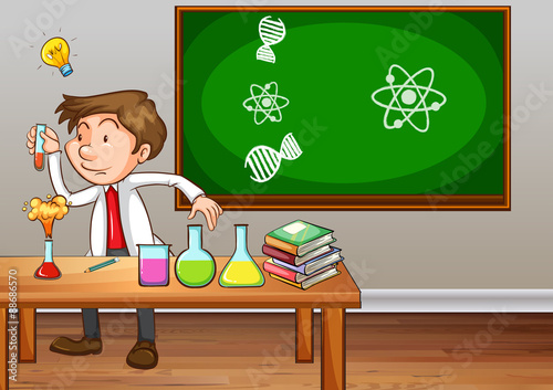 Science teacher experimenting in classroom