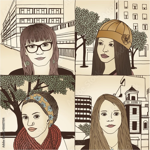 Handgezeichnete Portraits von Frauen