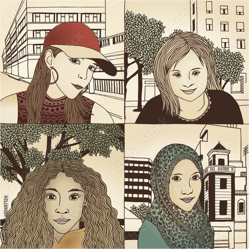 Handgezeichnete Portraits von Frauen