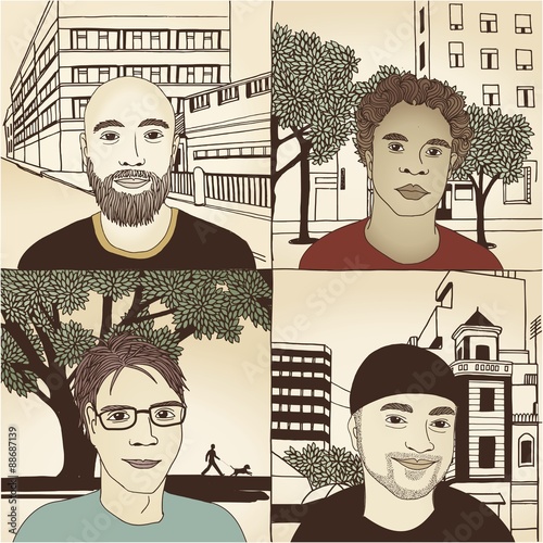 Handgezeichnete Portraits von Männern