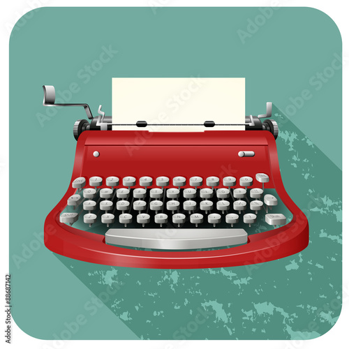 Retro typewriter on blue