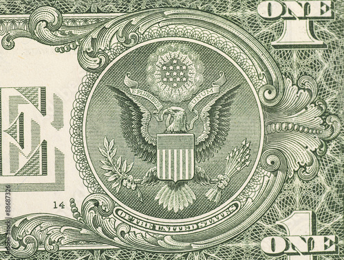 US one dollar bill closeup macro