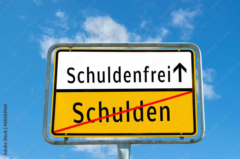 Ortsausgangsschild Schuldenfrei Ortsausgangsschild Schuldenfrei