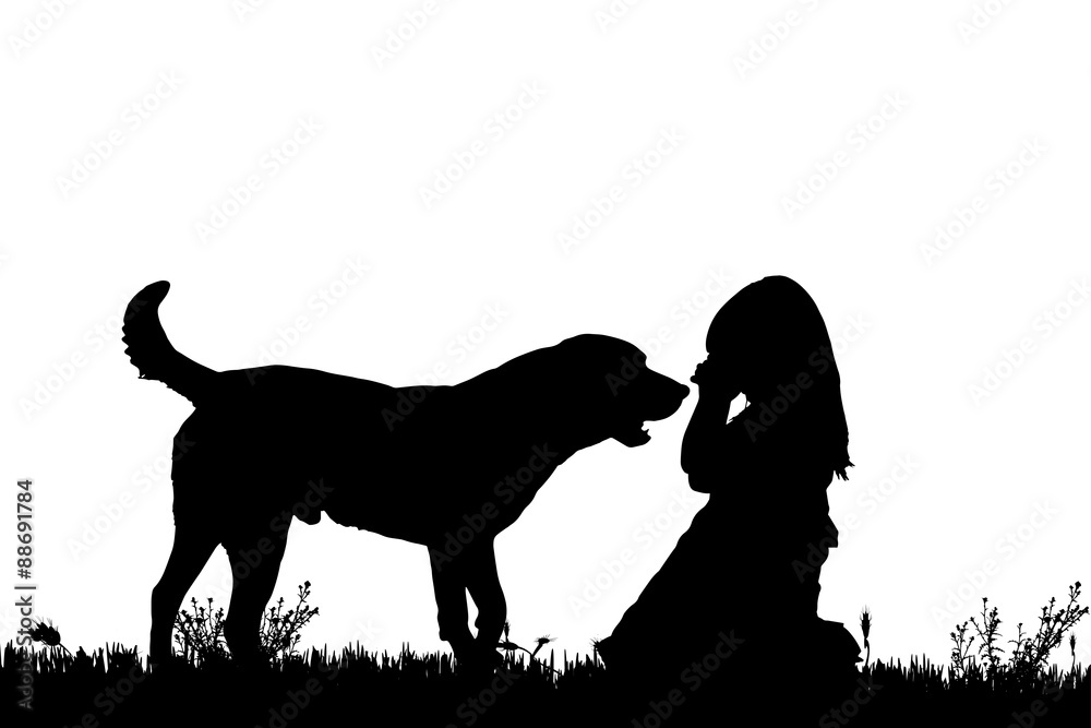 Vector silhouette of a girl with a dog. Stock Vector Adobe Stock