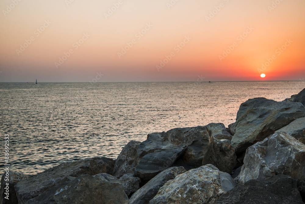 Evening sea at sunset