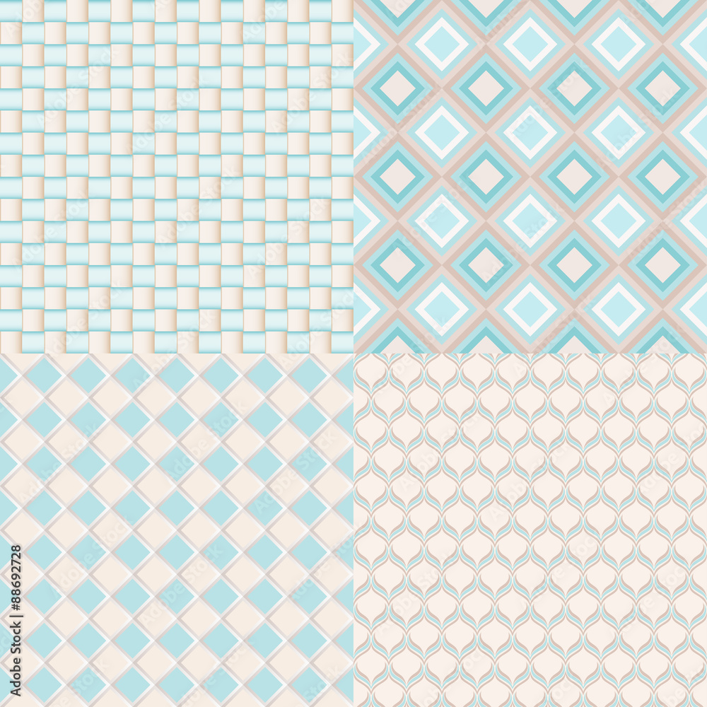 Vector set of four seamless patterns. Repeating geometric tiles