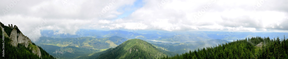 panorama view from ceahlau montains over a valley